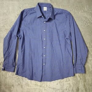 Brooks Brothers Regent Fit Supima Cotton Shirt Dress Mens 17.5-36 Blue Plaid